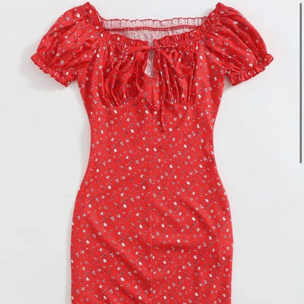 Floral off the shoulder runched back mini dress